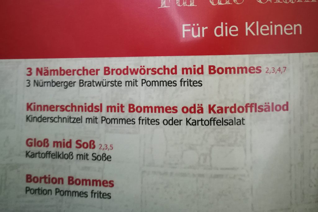 Beispiel von Kindermenüs in einer Speisekarte