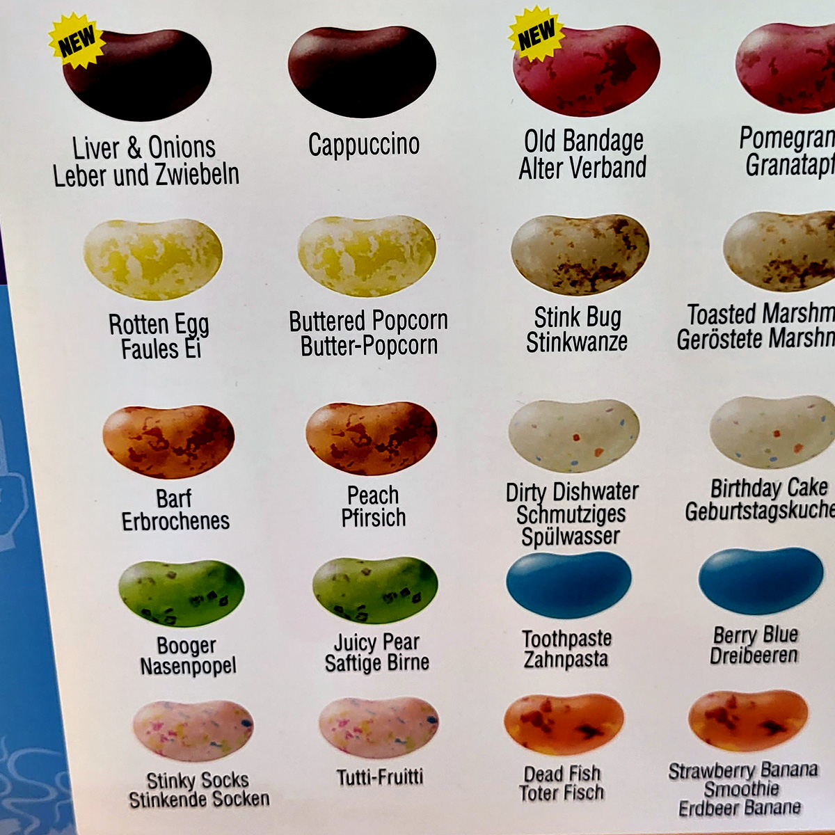 Poster mit den verschiedenen Sorten von Jelly Beans
