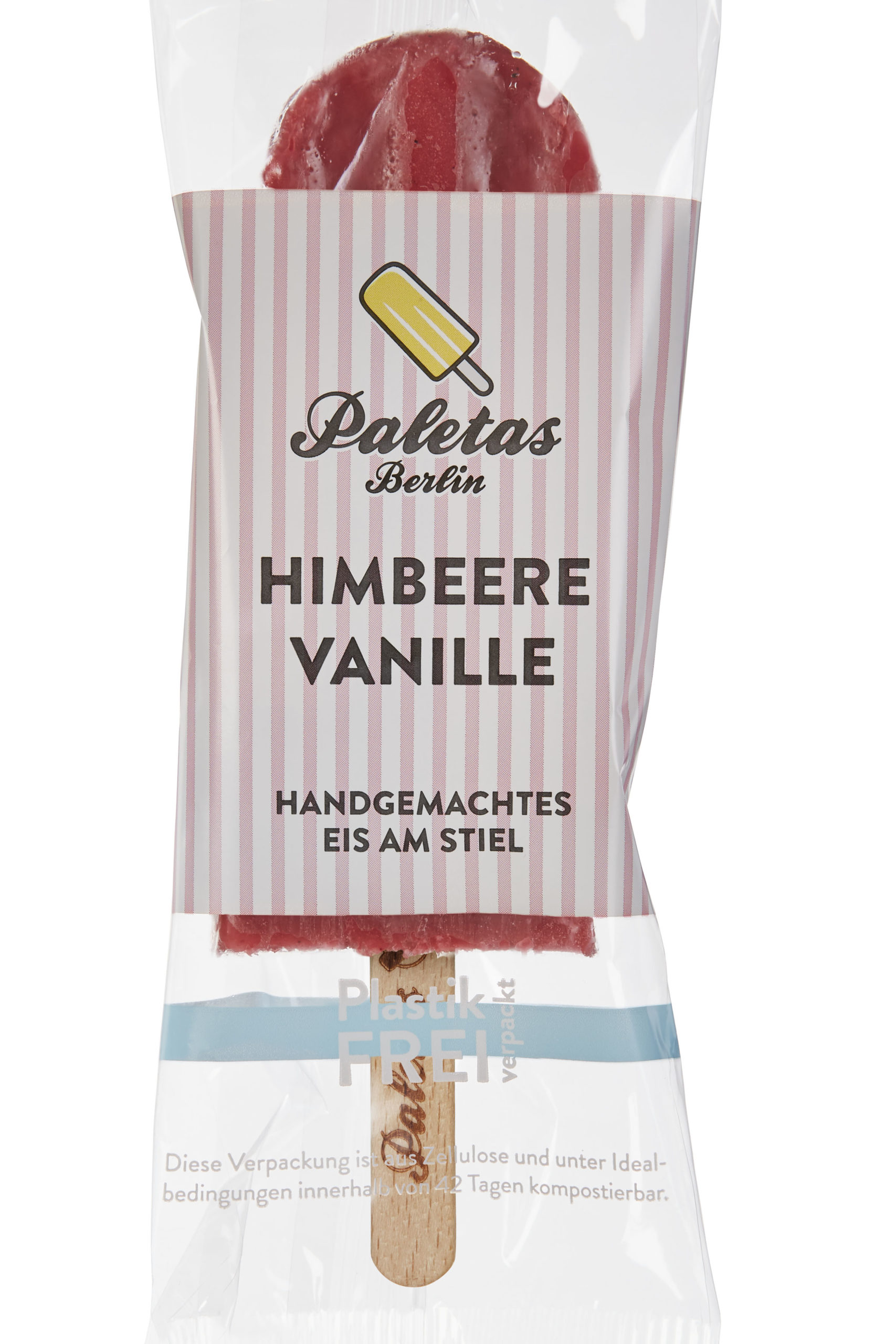Handgemachtes Eis am Stiel von Paletas, Geschmack Himbeere-Vanille