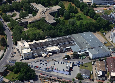 Blick von oben auf die Lambertz-Fabrik in Aachen Laurensberg